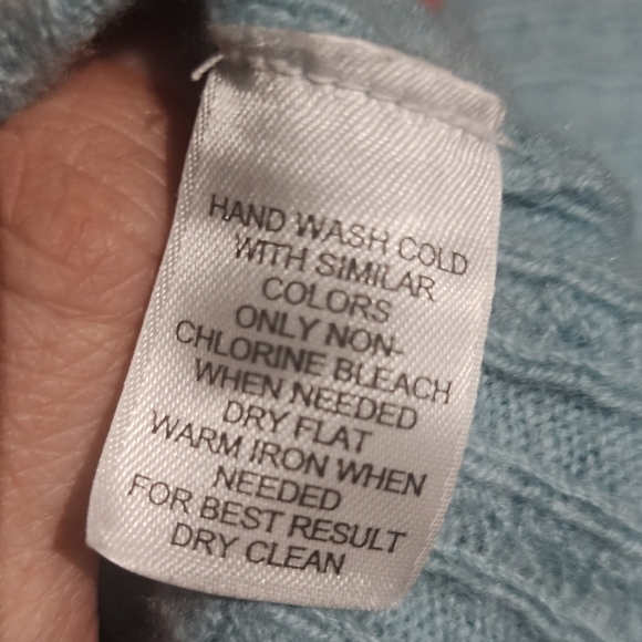 Prive Womens XL 100% Cashmere Light Teal Round Neck Pullover Cable Kint Sweater - Picture 5 of 5